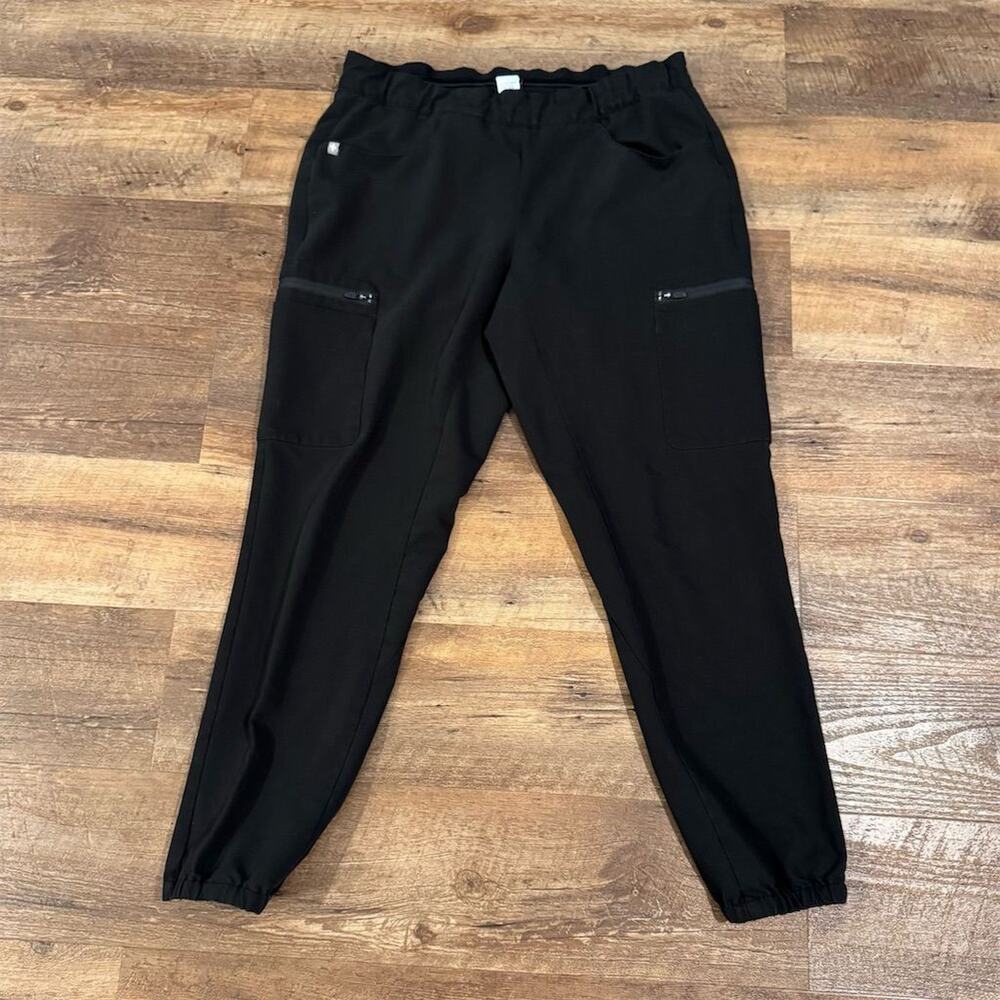 FIGS Technical Collection Jogger Scrub Pants Black Tapered Elastic Waist M READ